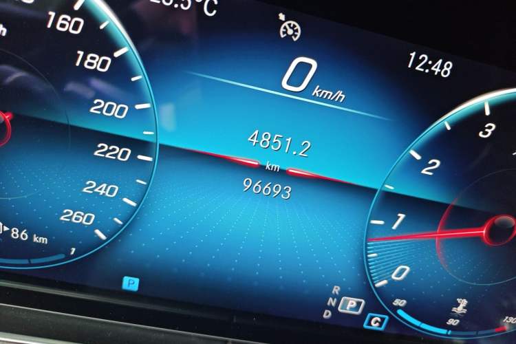 Used Mercedes-Benz E-Class 2021 E 300 L Sporty and Stylish Model Odometer Close Up