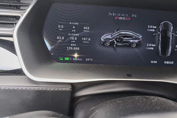 Used Tesla Model S 2015 S P85D Odometer Close Up