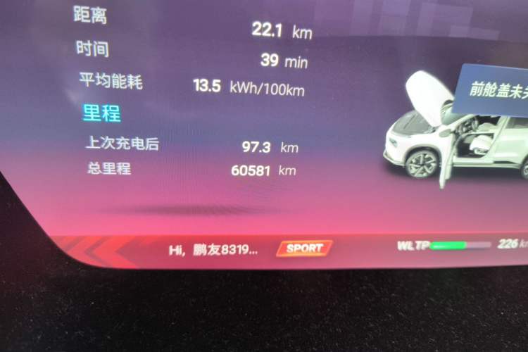 Used XPeng G3 2022 G3i 520N+ Odometer Close Up
